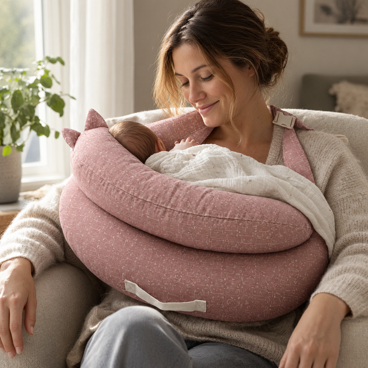 Mom nursing hands-free with the Reliefeed pillow